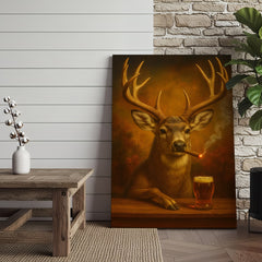 Maxcorners Muke Deer With Smoking & Cocktail Glasses Canvas – Funny Hunting Lodge Wall Art Perfect Gift for Hunters & Cocktail Glasses Lovers