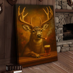 Maxcorners Muke Deer With Smoking & Cocktail Glasses Canvas – Funny Hunting Lodge Wall Art Perfect Gift for Hunters & Cocktail Glasses Lovers