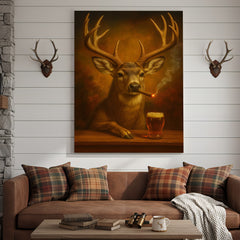 Maxcorners Muke Deer With Smoking & Cocktail Glasses Canvas – Funny Hunting Lodge Wall Art Perfect Gift for Hunters & Cocktail Glasses Lovers
