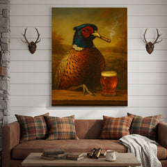 Maxcorners Pheasant With Smoking & Cocktail Glasses Canvas – Hunting Lodge Decor Perfect Gift for Hunters & Cocktail Glasses Lovers