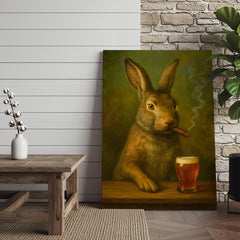 Maxcorners Funny Rabbit Smoking and Drinking Cocktail Glasses Canvas Wall Art – Rustic Cabin Decor