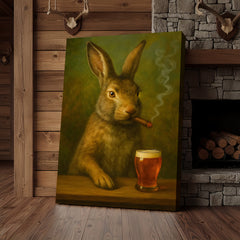 Maxcorners Funny Rabbit Smoking and Drinking Cocktail Glasses Canvas Wall Art – Rustic Cabin Decor