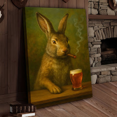 Maxcorners Funny Rabbit Smoking and Drinking Cocktail Glasses Canvas Wall Art – Rustic Cabin Decor