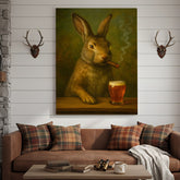 Maxcorners Funny Rabbit Smoking and Drinking Cocktail Glasses Canvas Wall Art – Rustic Cabin Decor