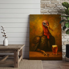 Maxcorners Funny Turkey Drinking Cocktail Glasses and Smoking Canvas – Rustic Farmhouse Wall Art