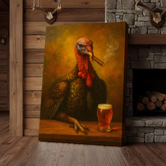 Maxcorners Funny Turkey Drinking Cocktail Glasses and Smoking Canvas – Rustic Farmhouse Wall Art