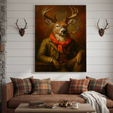 Maxcorners Vintage Deer Canvas Wall Art - Gentleman Stag with Smoking Wall Decor – Rustic Hunting Lodge