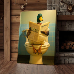 Maxcorners Funny Duck Bathroom Wall Art Canvas – Mallard Reading Newspaper Canvas Decor