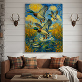 Maxcorners Flying Mallard Duck Hunting Canvas – Rustic Wildlife Wall Art