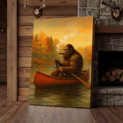 Maxcorners Bigfoot Fishing Canvas Wall Art – Rustic Lodge & Man Cave Decor