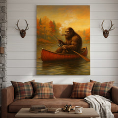 Maxcorners Bigfoot Fishing Canvas Wall Art – Rustic Lodge & Man Cave Decor