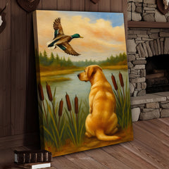 Maxcorners Duck Hunting Dog Canvas Wall Art – Labrador Retriever Rustic Cabin Lodge Decor