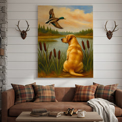 Maxcorners Duck Hunting Dog Canvas Wall Art – Labrador Retriever Rustic Cabin Lodge Decor