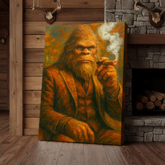 Maxcorners Bigfoot Smoking Canvas, Sasquatch Wall Art Print for Man Cave, Rustic Cabin & Smoking Lounge