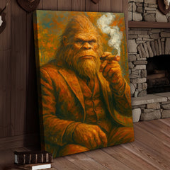 Maxcorners Bigfoot Smoking Canvas, Sasquatch Wall Art Print for Man Cave, Rustic Cabin & Smoking Lounge