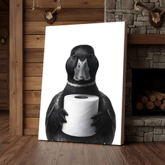 Maxcorners Mallard Duck Canvas Wall Art, Funny Animal Portrait Holding Toilet Paper, Black and White Bathroom Decor Print