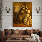 Maxcorners Funny Raccoon Canvas Wall Art – Cute Animal Bathroom Decor with Toilet Paper for Rustic Cabin & Home