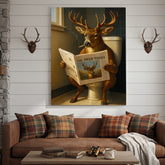 Maxcorners Funny Deer Canvas Wall Art – Buck Reading Newspaper on Toilet – Whitetail Deer Bathroom Humor Hunting Lodge Decor