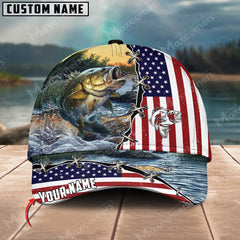Maxcorners Large Mouth Bass Fishing Flag US Pattern Personalized Classic 3D Cap