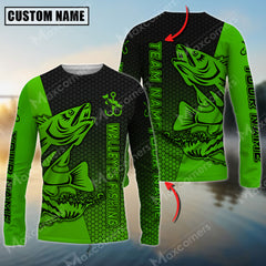 Maxcorne Walleye Fishing Green Basic Pattern Personalized 3D Long Sleeve Shirt