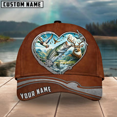 Maxcorners Striped Bass Fishing Heart Customized Name 3D Cap