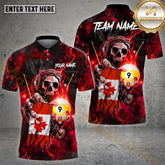 Maxcorners Billiard 9 Ball Gang Skull Canada Flag Pattern Jersey Sport Multicolor Options Personalized Name, Team Name 3D Polo Shirt (4 Colors)