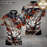 Maxcorners Stone Bowling & Pins Pattern Multicolor Option Customized Name, Team Name 3D Polo Shirt (4 Colors)