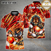 Maxcorners Tiger Fight Bowling & Pins Pattern Multicolor Option Customized Name, Team Name 3D Polo Shirt (4 Colors)