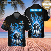Maxcorners Fire Bowling Multicolor Customized Name, Team Name Hawaiian Shirt (4 Colors)