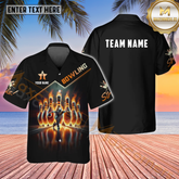 Maxcorners Fire Bowling & Pins Multicolor Customized Name, Team Name Hawaiian Shirt (4 Colors)