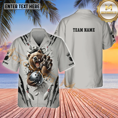 Maxcorners Crack Bear Pattern Bowling Room Multicolor Customized Name, Team Name Hawaiian Shirt
