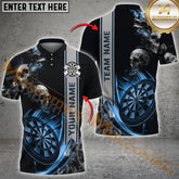Maxcorners Darts Smoke Flame Skull Dartboard Multicolor Options Personalized Name, Team Name 3D Polo Shirt (4 Colors)