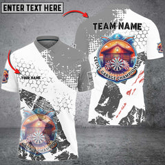 Maxcorners Retro Grey White Pattern Custom Darts Polo & Quarter-Zip Shirts, Grunge Darts Team Jerseys For CGC Dart