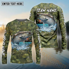 Maxcorners Stripe Bass Fishing Camouflage Customize Name 3D Shirts