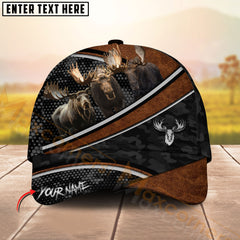 Maxcorners Trio Hunting Leather & Camo Pattern Personalized Name 3D Cap (Deer/Moose/Bear/Boar)