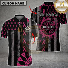Maxcorners Personalized Grunge US Flag Pink Ribbon Patriotic Darts Shirt For Men, Breast Cancer Darts Jersey MT3107 For Allison