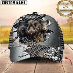 Maxcorners Hunting Trio Forest Metal Mesh Ripped Pattern Cap Personalized Name 3D Cap (Deer/Moose/Boar/Bear)