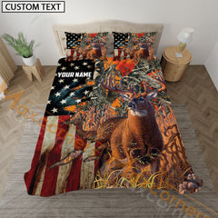 Maxcorners Deer Hunting Bedding USA Flag Camo Bedding Set 3D Print Custom Name (4 Colors)