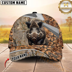 Maxcorners Hunting Grass Brown Camo Style 3D Personalized Name 3D Cap (Deer/Moose/Boar/Bear)