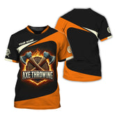 Maxcorners Custom Axe Throwing T-Shirt – Bold Fire & Crossed Axes, Gift for Axe Throwing Players MT2009