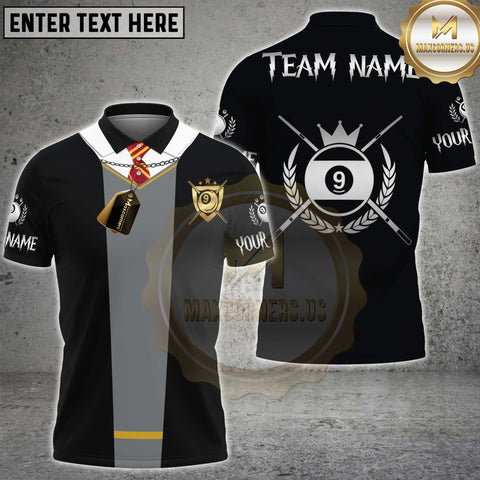 Maxcorners Billiard 9 Ball Classic Strike Shield Design Multi Options Personalized Name, Team Name 3D Shirt