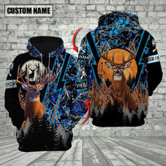 Maxcorners Hunting Buck Deer Forest Blue Camo Hoodie Multi Options Personalized Name, Team Name 3D Shirt
