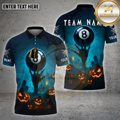 Maxcorners Billiards Shirt Halloween Pumpkin Graveyard 8 Ball Personalized Name, Team Name Unisex 3D Shirt