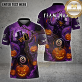 Maxcorners Billiards Shirt Halloween Pumpkin Scarecrow 8 Ball Multicolor Options Personalized Name, Team Name Unisex 3D Shirt (4 Colors