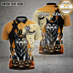 Maxcorners Bowling Shirt Halloween Wolf Pumpkin Multioptions Personalized Name, Team Name Unisex 3D Shirt (4 Colors)