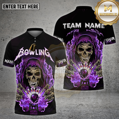 Maxcorners Bowling Shirt Skull Lightning Strike Multioptions Personalized Name, Team Name Unisex 3D Shirt (4 Colors)