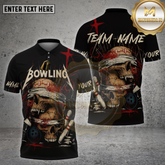Maxcorners Bowling Shirt Skull Helmet Blood Horror Multioptions Personalized Name, Team Name Unisex 3D Shirt (4 Colors)
