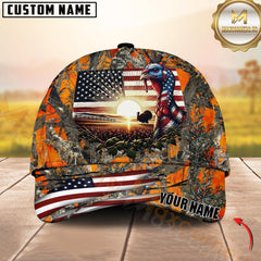 Maxcorners Hunting American Flag Turrkey Sunrise Farm Scene Camo Custom Name 3D Cap (6 Colors)