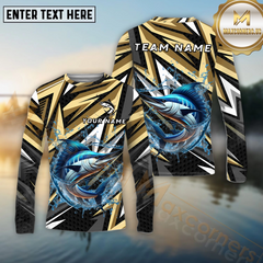 Maxcorners Marlin Fishing Golden Line Jerse Pattern Sport Jersey Personalized Name, Team Name Long Sleeve Shirt