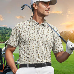 Maxcorners Funny Dachshund Golf Polos, Weenies Dog And Martinis Pattern Shirt For Men, Crazy Golf Shirt For Golfer